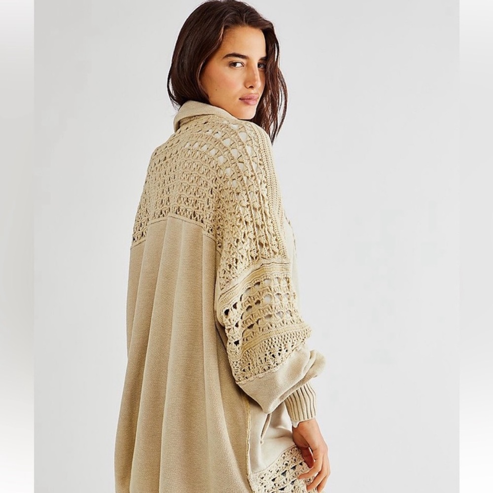 Free People Beige Crochet-Back Cardigan Sweater
